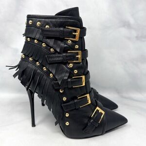 Giuseppe Zanotti Yvette Jeti 110 Studded Fringe Pointed Toe Ankle Bootie Boot 37